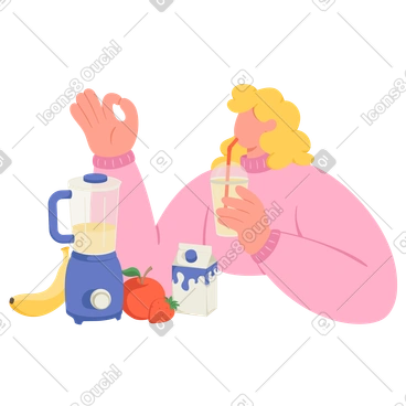 집에서 만든 건강한 스무디를 마시는 여자 PNG, SVG