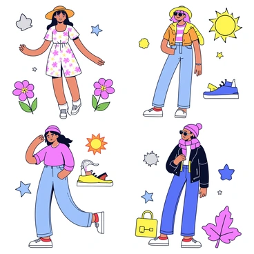 Illustrations of seasonal fashion trends displayed against a backdrop of changing seasons.