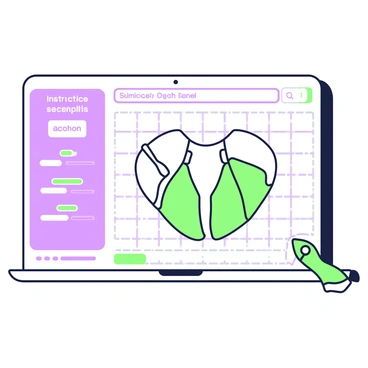 An educational game interface is displayed on a digital screen. The background features a grid layout that emphasizes a clean and organized appearance. In the center, there is a detailed illustration of a scapula with clearly labeled parts. Players can see various sections of the scapula, including the acromion, glenoid cavity, and spine. Around the scapula, there are interactive labels waiting to be filled in by the players. To the left, a panel displays instructions for the game, and at the bottom, a progress bar shows the players’ advancement. A vibrant cursor is ready to select different parts for labeling.
