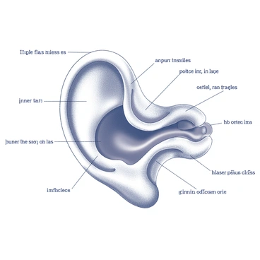 An educational illustration of an ear anatomy diagram, labeling the parts clearly.