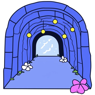 A mysterious tunnel leading to the spirit world, with glowing lights and enchanting scenery.