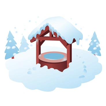 A well covered in snow and ice in a peaceful winter landscape