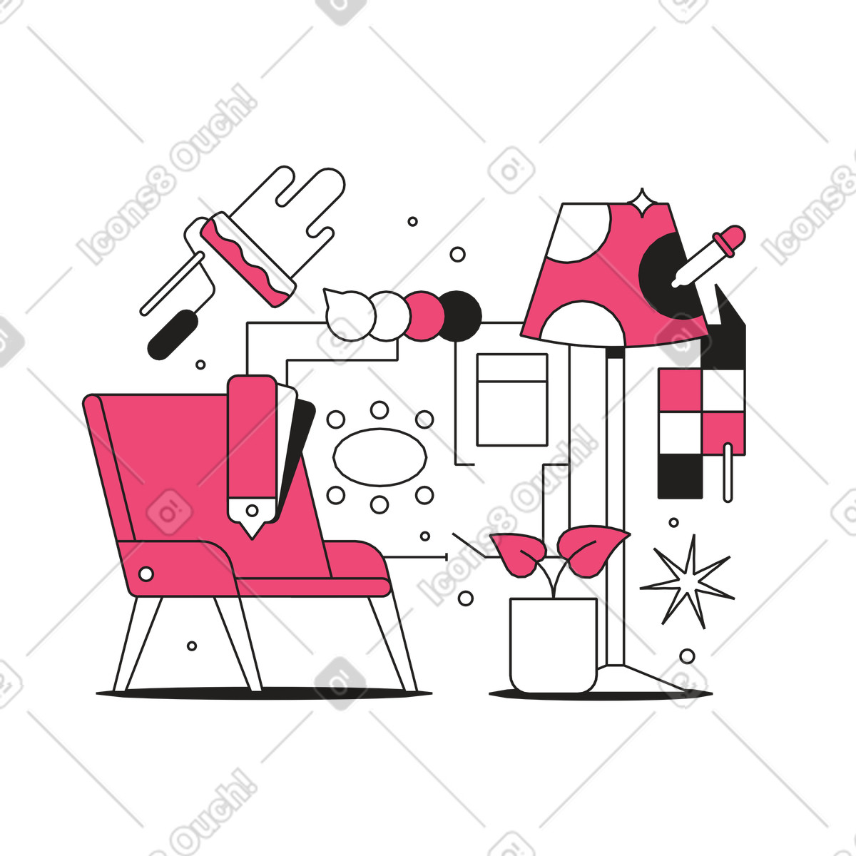 Illustration Design d'intérieur dans le style Dazzle Line à télécharger aux formats PNG, SVG
