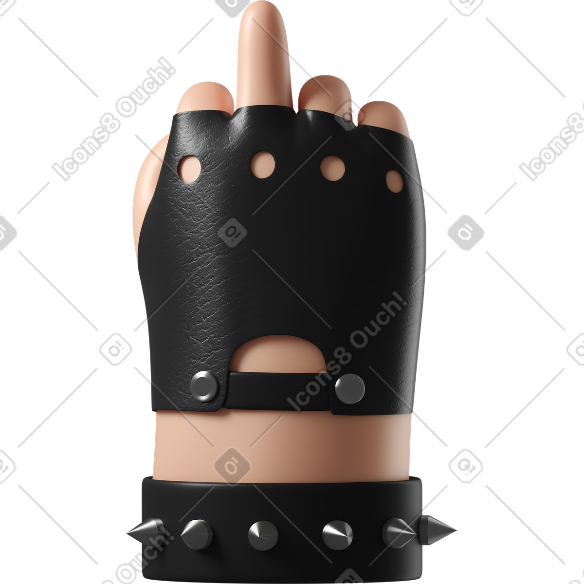 La mano di pelle bianca rocker in guanto che mostra un dito medio illustrazione stile 3D Hands Fun&Wild scarica PNG, SVG