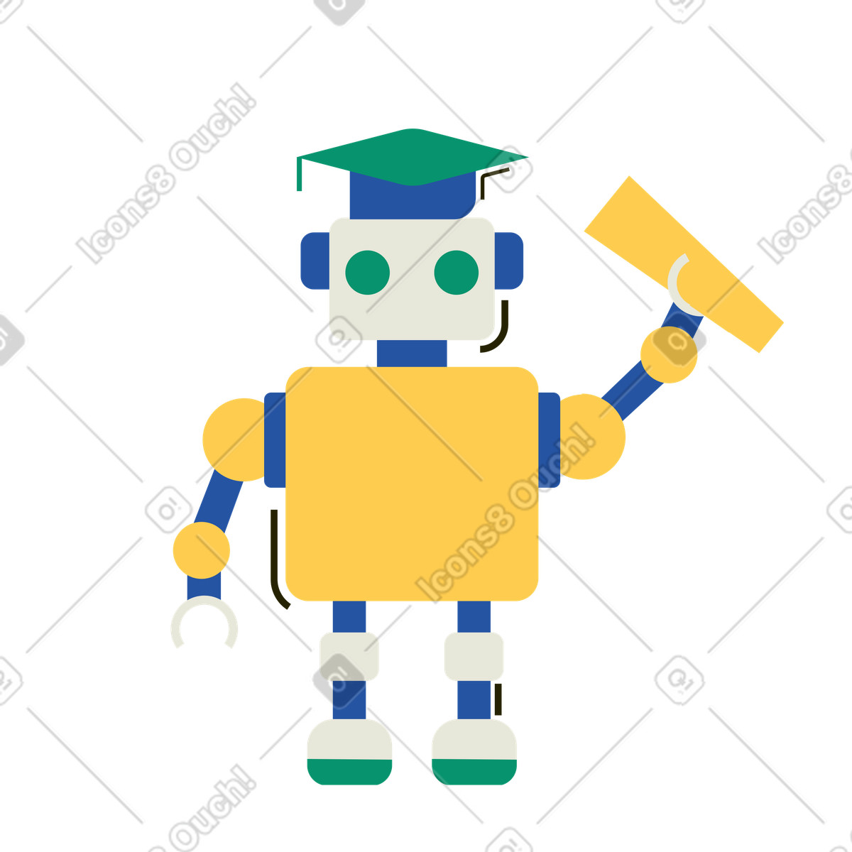 Roboter macht seinen abschluss und erhält ein diplom-Illustration im Spot-Stil als Download in PNG, SVG