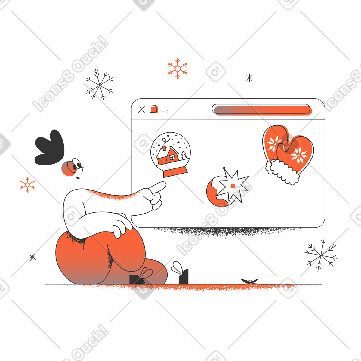 Ilustração de Homem escolhendo produtos para o natal online em no estilo Crayon baixar em PNG, SVG