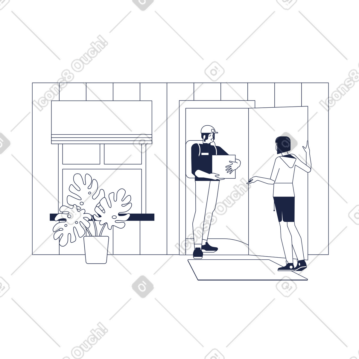 Ilustración Courier handing package at doorstep, Last mile logistics en estilo Urban Line a descargar en PNG y SVG