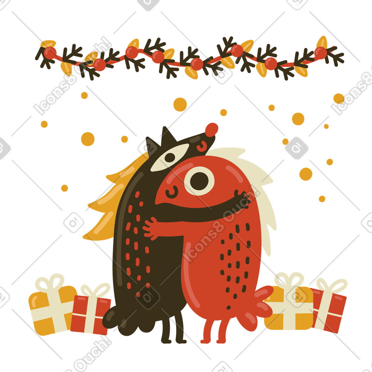 Two animals hugging each other illustration clipart depicting affection in PNG SVG