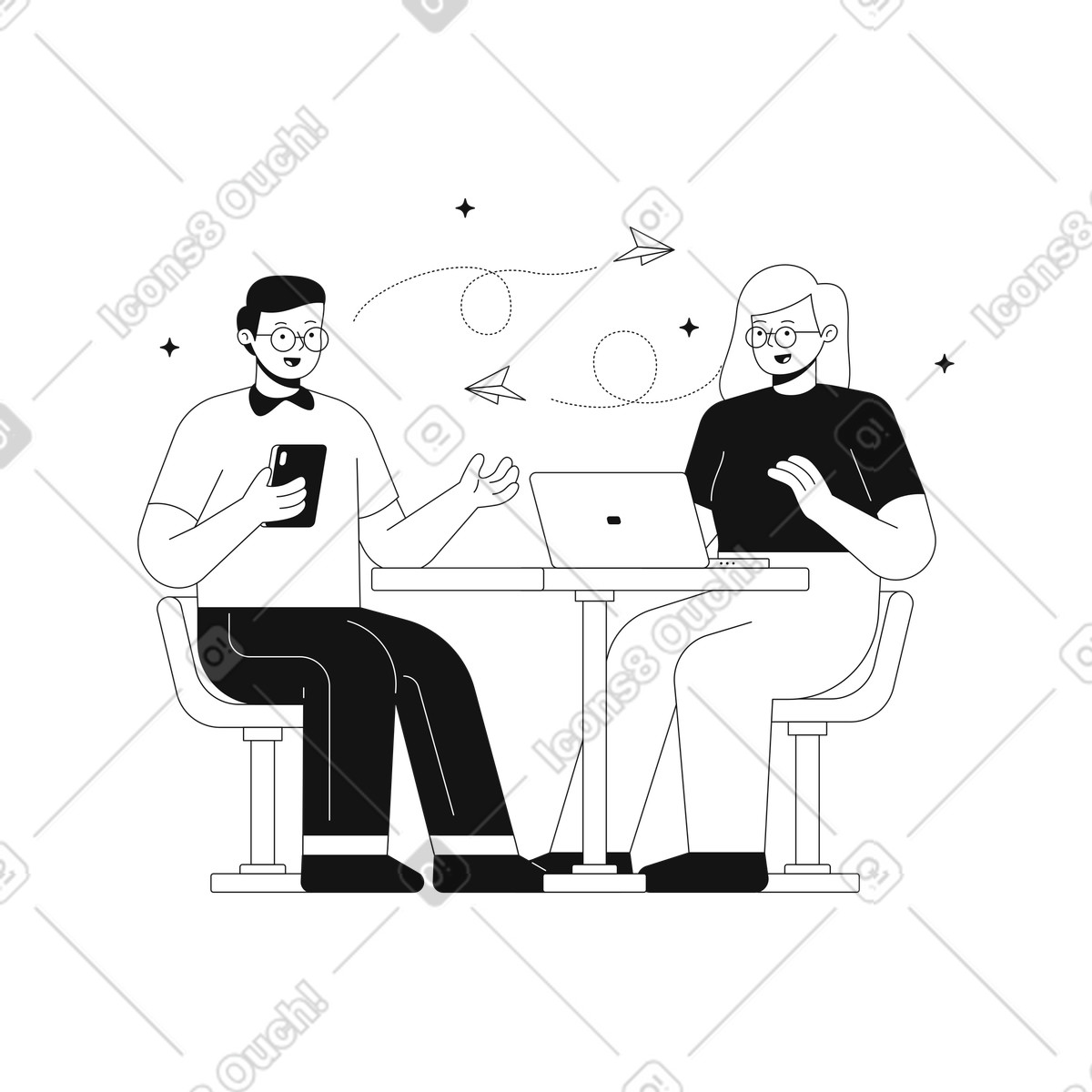 下载 Teams 风格的 男人和女人在网上交换信息 插画，支持 PNG、SVG 格式