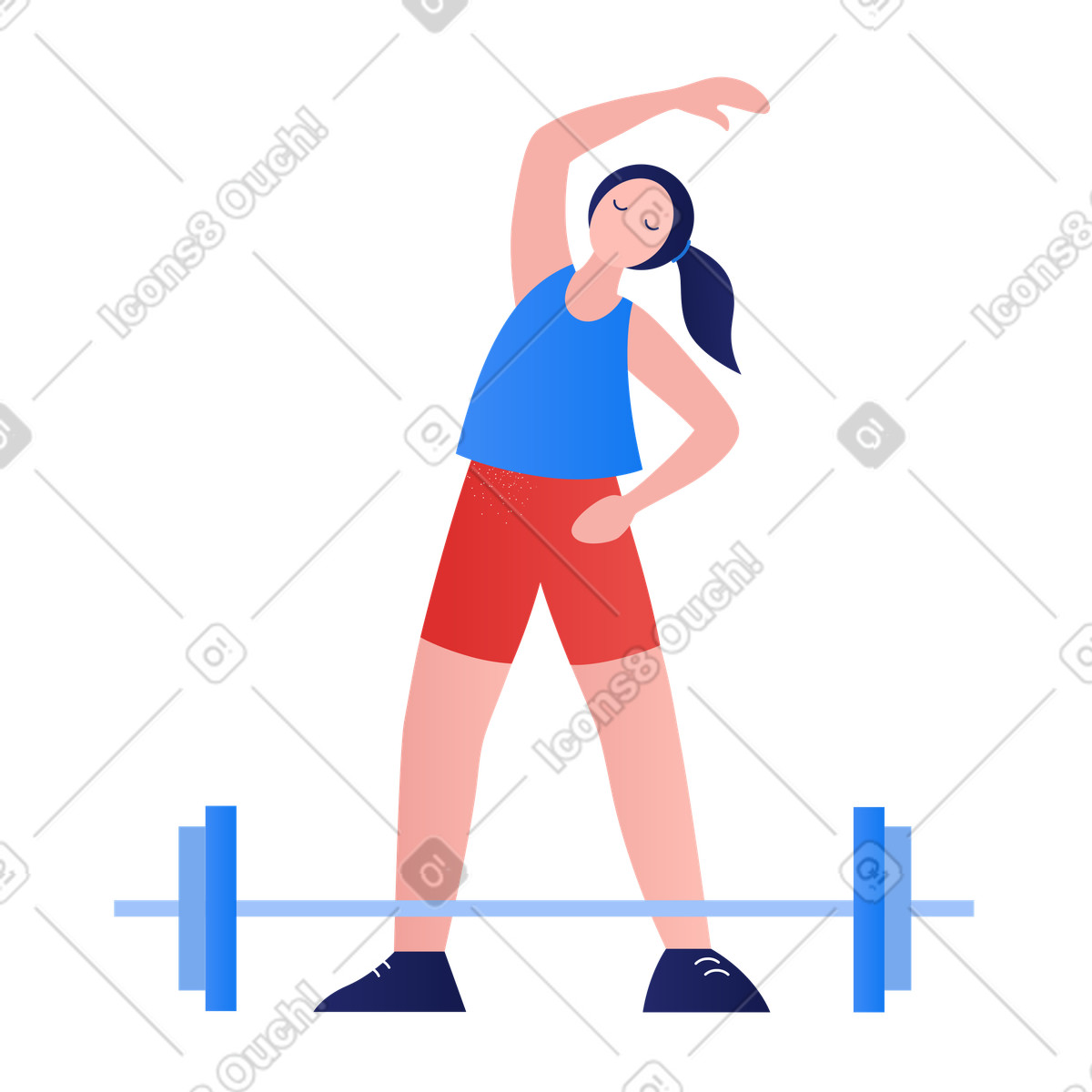 Illustration Femme s'échauffant avant de faire l'exercice avec une barre dans le style Clip à télécharger aux formats PNG, SVG