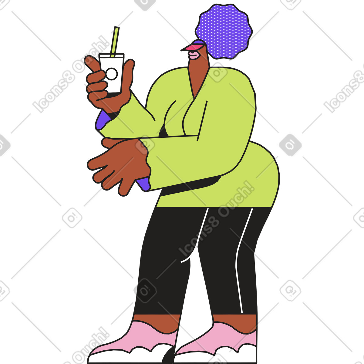 Frau in einer mütze mit einem cocktail-Illustration im Dazzle-Stil als Download PNG, SVG