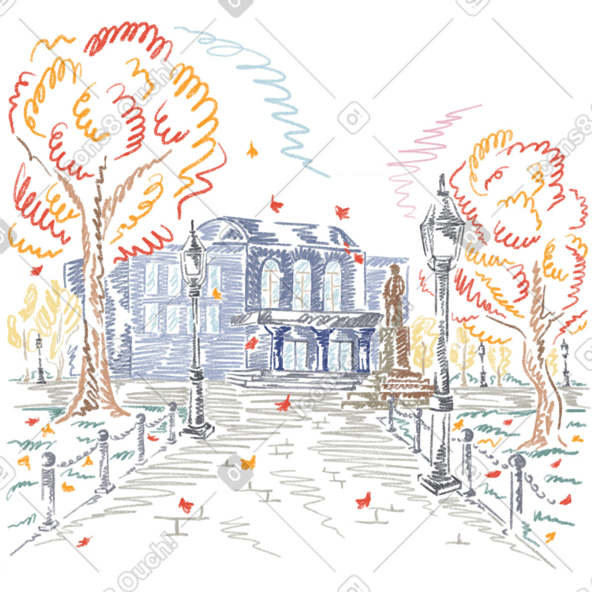 Illustration Autumn park dans le style Sketchbook à télécharger aux formats PNG, SVG