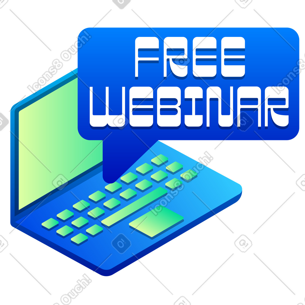 Ilustración Seminario web gratuito de letras con texto computadora portátil en estilo Lettering a descargar en PNG y SVG
