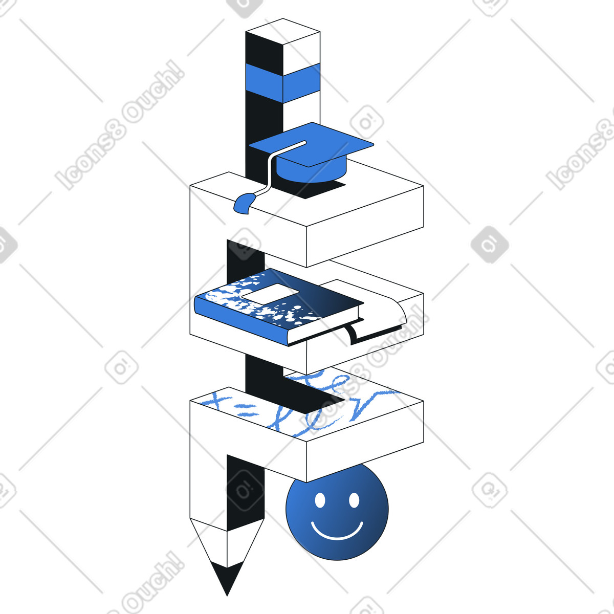 Education process as learning path, Academic growth through structured knowledge illustration in PNG, SVG