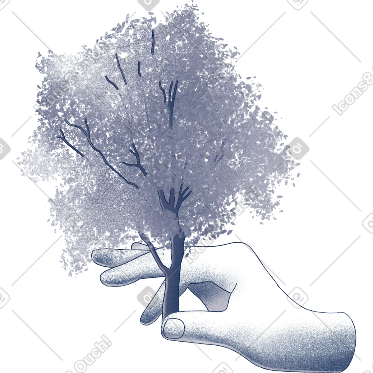 Hand holding a tree-Illustration im Haze-Stil als Download in PNG, SVG