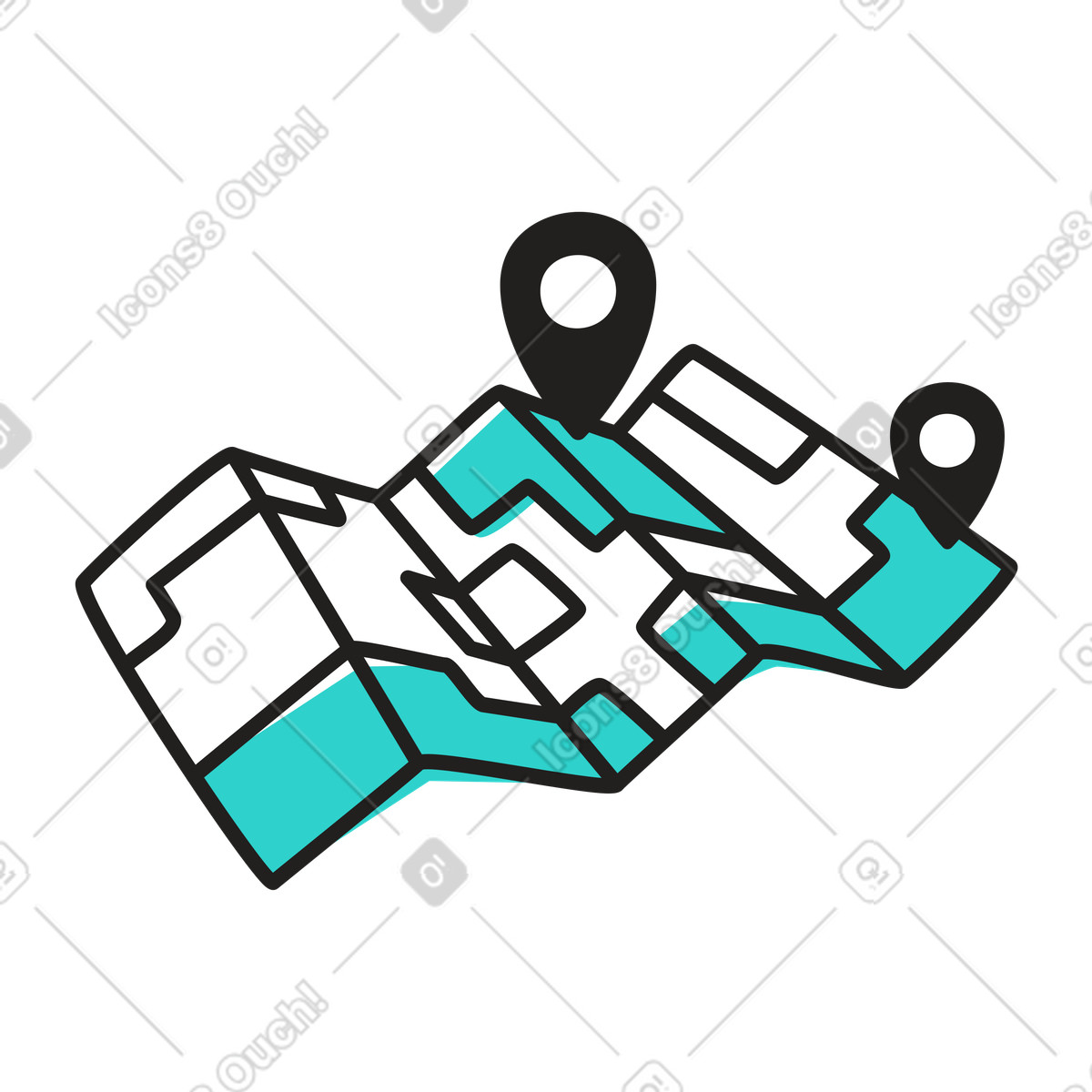 Иллюстрация Map with marked routes and locations в стиле Little — скачать в форматах PNG, SVG