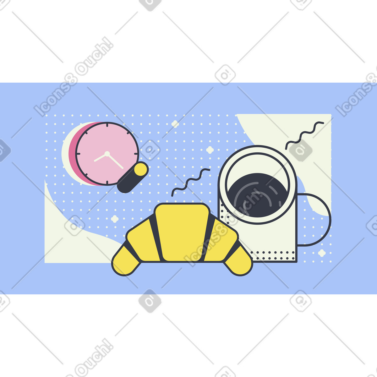 Coffee and a croissant for breakfast illustration in Abstract style download in PNG, SVG