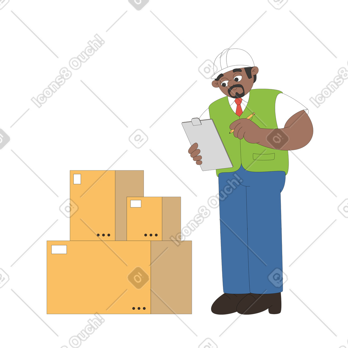 Warehouse employee tracking inventory illustration in Sitcom style download in PNG, SVG