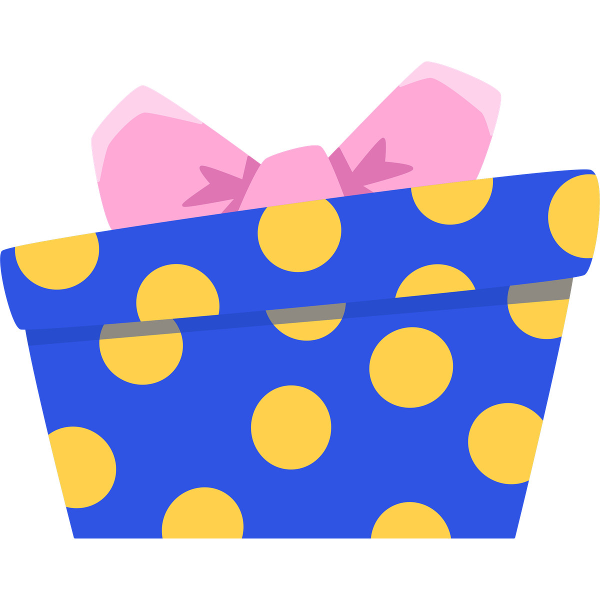 Blue gift box with yellow polka dots and a pink bow illustration in Bouncy style download in PNG, SVG