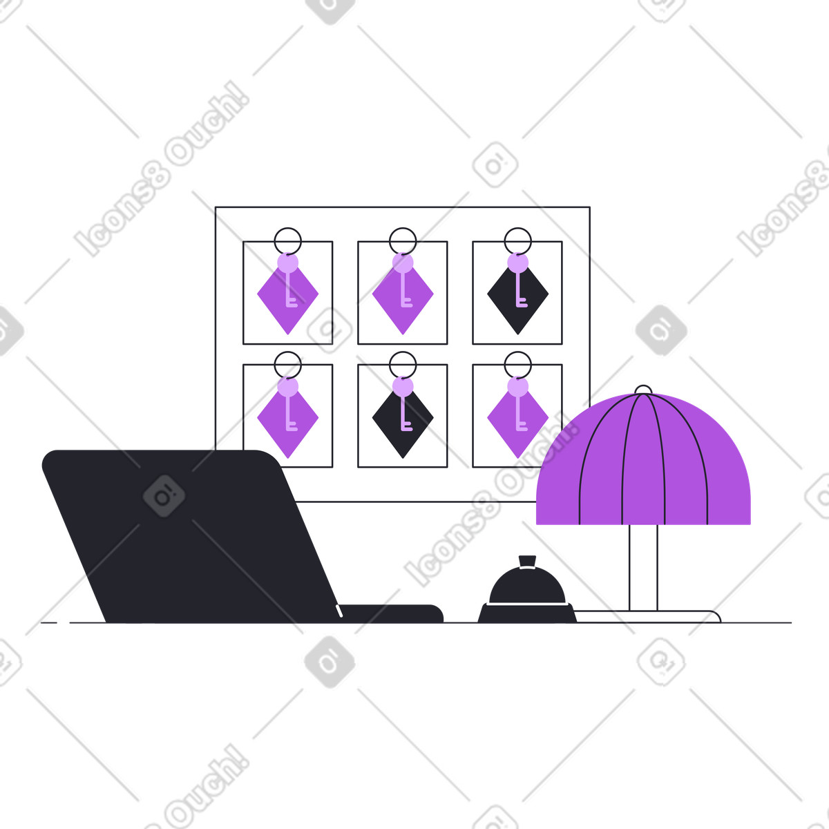 Ilustração de Porta-chaves do hotel na recepção em no estilo Grapy para baixar em PNG, SVG