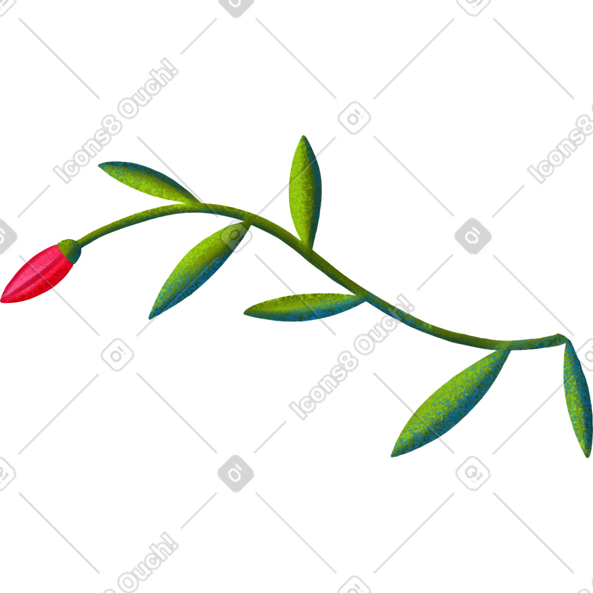 Twig with green leaves and red bud illustration in Lettering style download in PNG, SVG