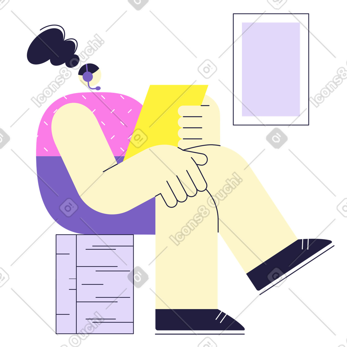 Иллюстрация Женщина работает в колл-центре в PNG и SVG