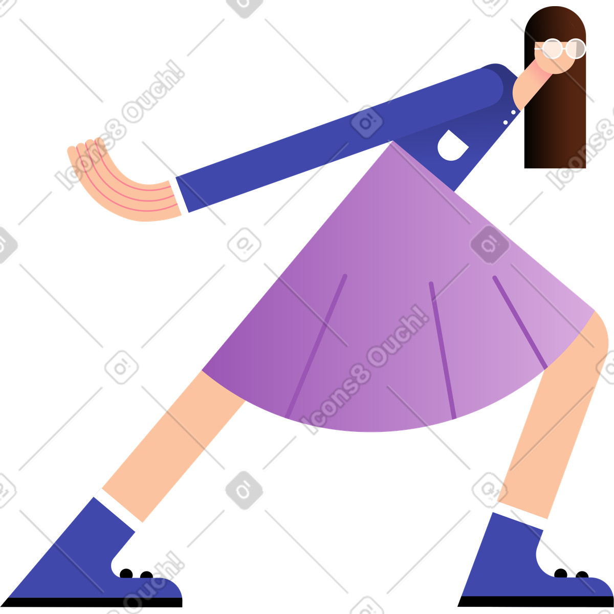 Girl leaned forward on the lunge illustration in Wavy style download in PNG, SVG