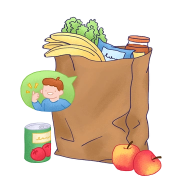 A grocery bag filled with food items - Hue style illustration