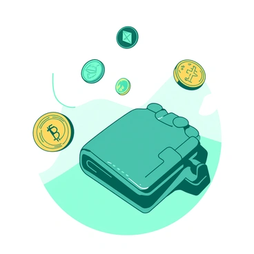 A teal digital wallet icon is placed at the center of the image. Surrounding the wallet are several flying cryptocurrency coins in various sizes. Each coin has distinct designs representing different cryptocurrencies, such as a golden Bitcoin symbol, an intricate Ethereum symbol, and a vibrant Litecoin symbol. The coins are positioned at different angles, giving the impression of movement as they soar around the wallet. The background is a soft gradient transitioning from white to teal, enhancing the focus on the wallet and coins.