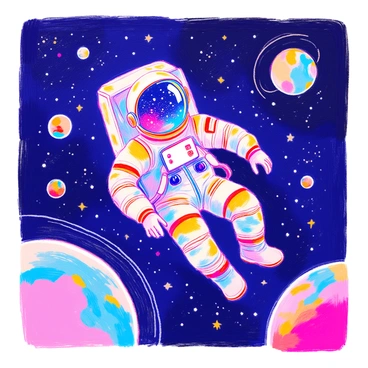 An astronaut floating in space, depicted in a minimalist vector style