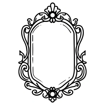 A decorative mirror with an elaborate frame featuring intricate carvings and scrollwork. The frame is embellished with "gold leaf" accents, showcasing ornate floral patterns and flourishes. The mirror's surface reflects light, creating a shimmering effect, while the overall composition highlights the grandeur and elegance of rococo design.