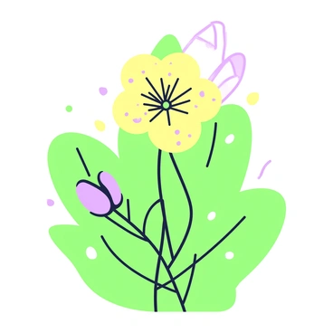 An evening primrose plant is prominently displayed, with delicate yellow petals that are slightly open. The flower is adorned with numerous tiny droplets of water, glistening like jewels in the soft light of dawn. The surrounding green leaves are fresh and vibrant, with more dew droplets clinging to their surfaces. The background features a gentle blur of green foliage, accentuating the beauty of the primrose as it stands out in the early morning light.