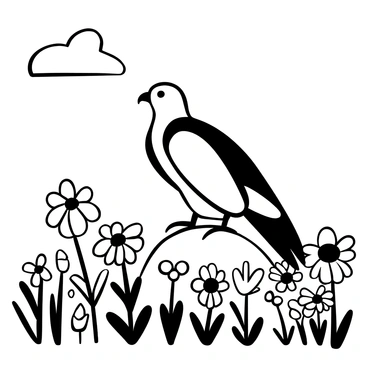 A buzzard resting amidst colorful wildflowers in a meadow.