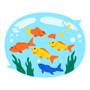 A group of colorful fish swimming in perfect synchrony, forming intricate patterns in the water. The fish showcase a variety of vibrant colors, including bright oranges, yellows, and blues. Their scales shimmer as they move, reflecting light in a dazzling display. The background is filled with underwater plants swaying gently, adding texture to the scene. Bubbles rise from the fish as they glide effortlessly through the clear water, creating a lively and dynamic atmosphere.