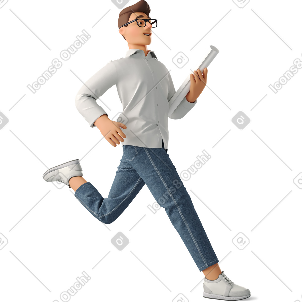 Man running illustration in 3D Business style download in PNG, SVG