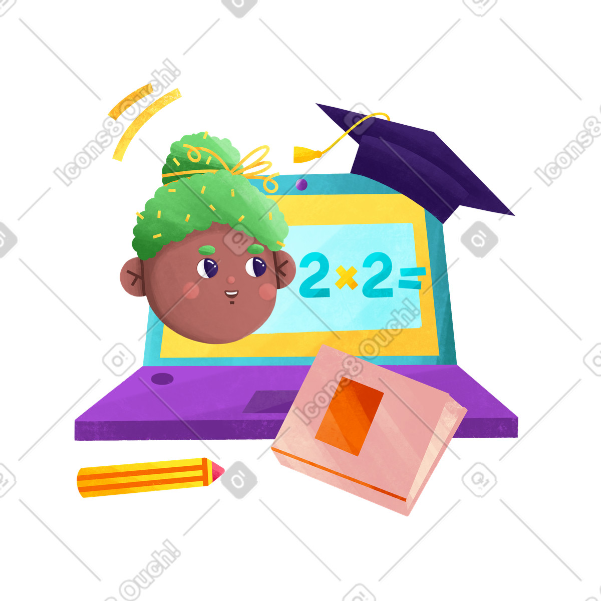 Teacher explaining math lesson online illustration in Bonbon style download in PNG, SVG