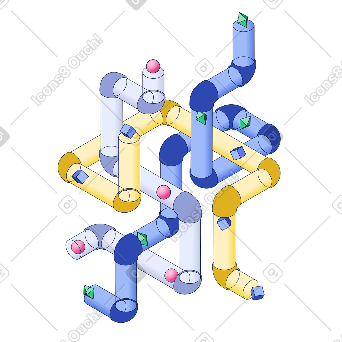 Data flowing through long pipes illustration in PNG, SVG