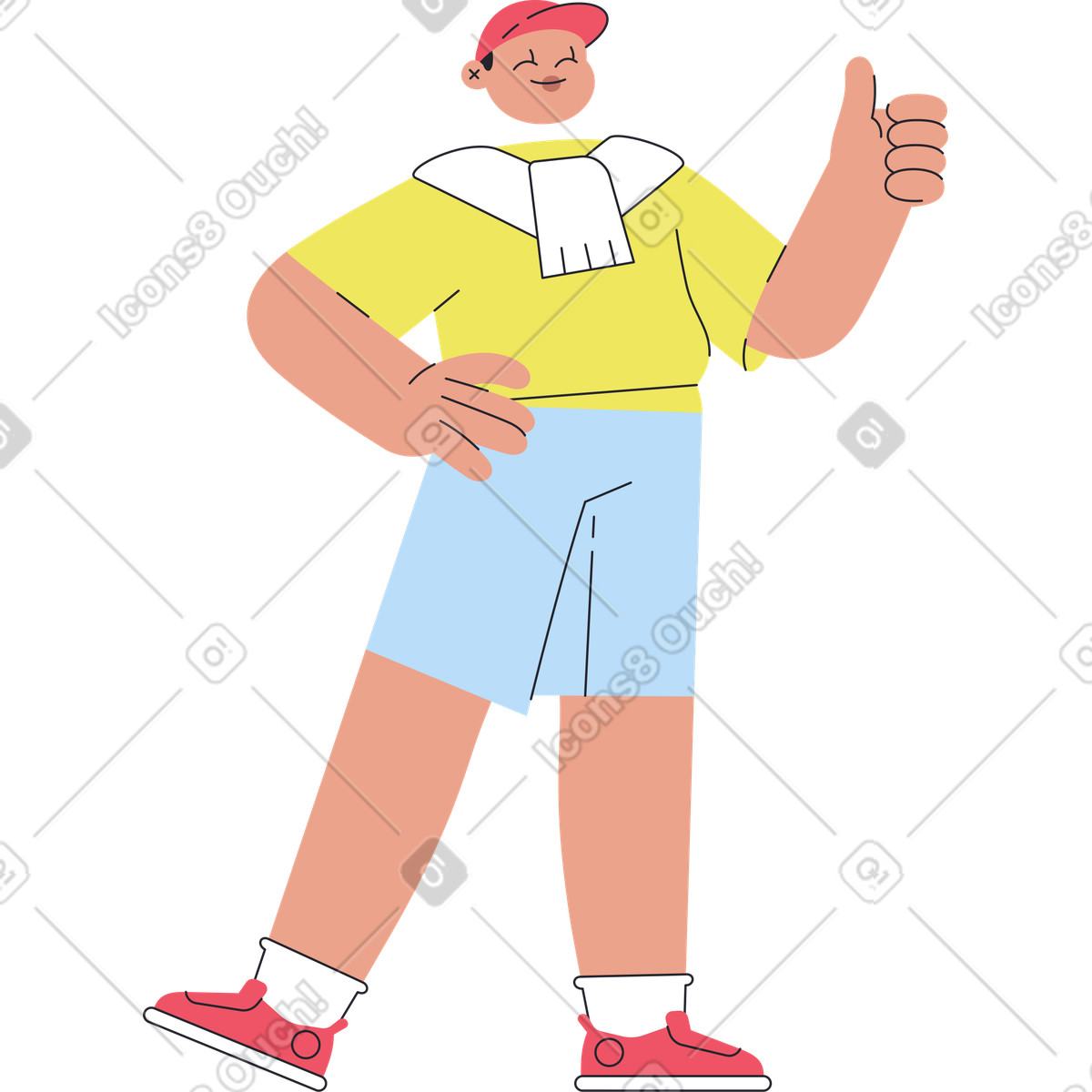 Ilustração de Homem sorridente com boné beisebol mostra polegares para cima em no estilo Boba baixar em PNG, SVG