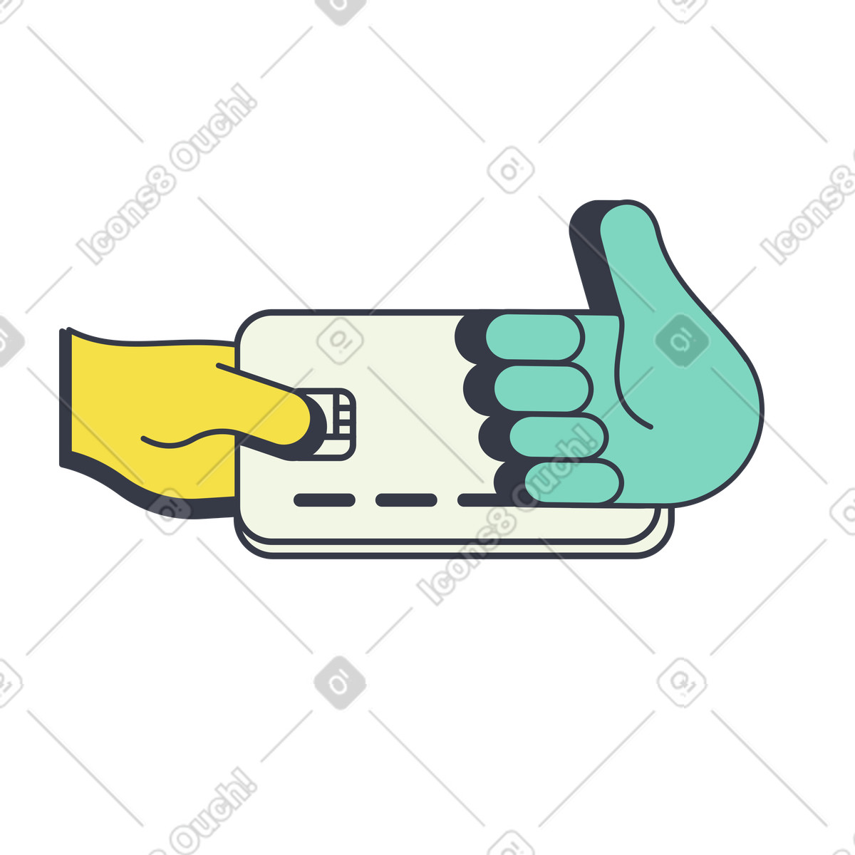 Abstract スタイルの Credit card and thumbs up gesture, Instant payment acceptance のイラストをPNG、SVG形式でダウンロード