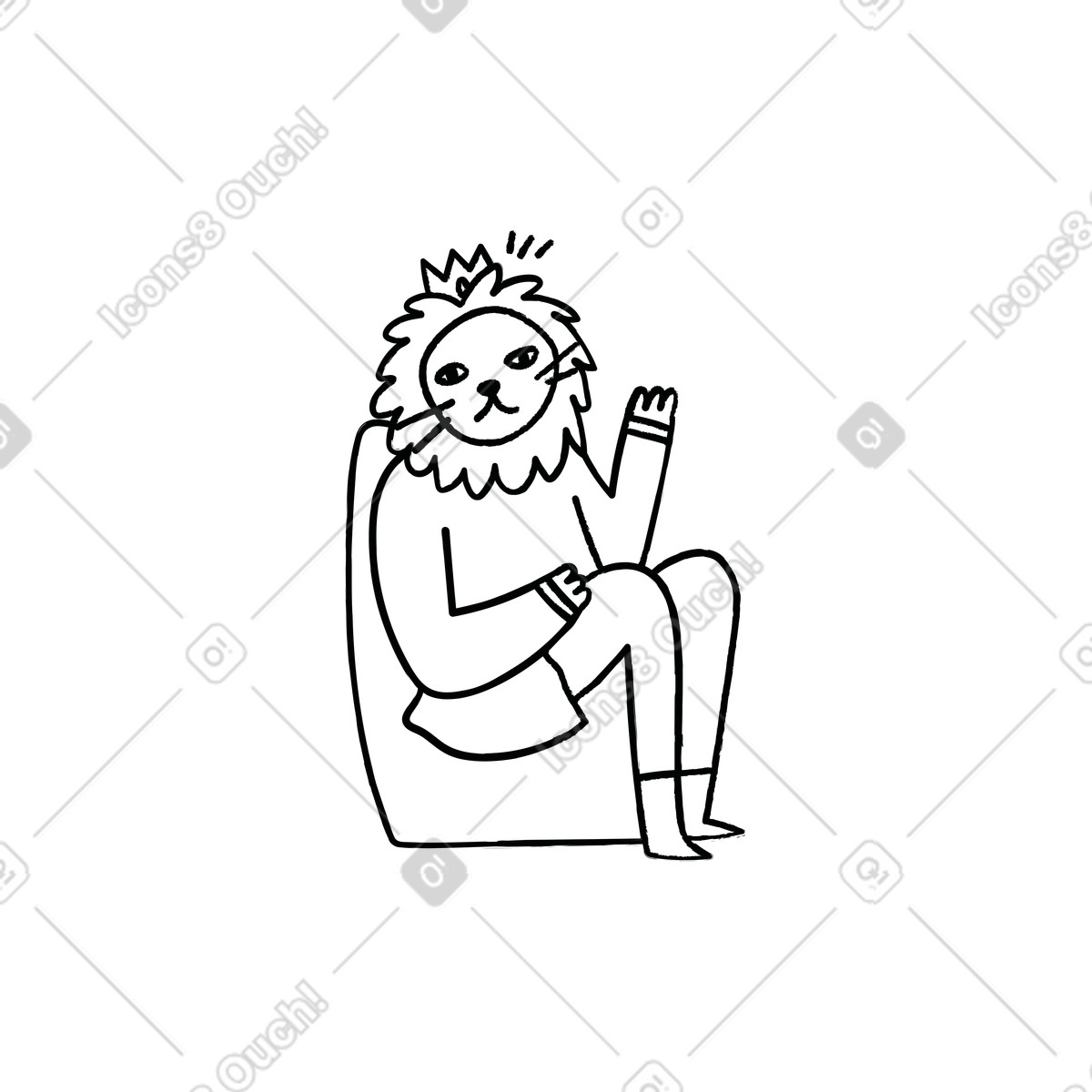 Leone incoronato seduto su un trono illustrazione in stile Cole scarica in PNG, SVG