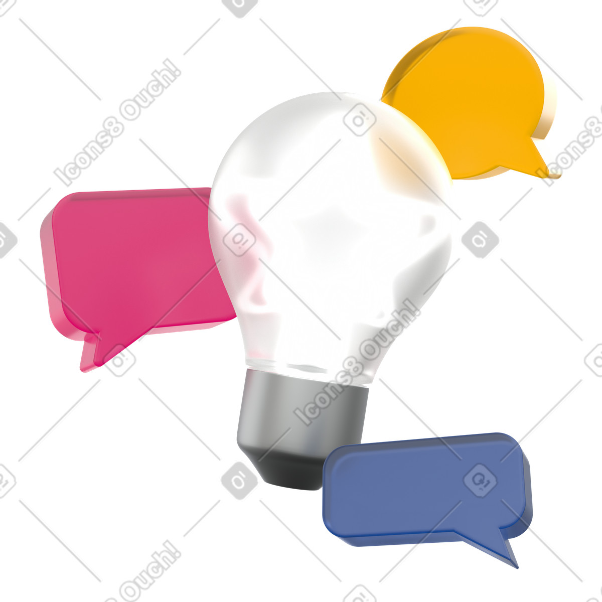 Creative collaboration concept with light bulb and chat bubbles illustration in 3D Grid style download in PNG, SVG