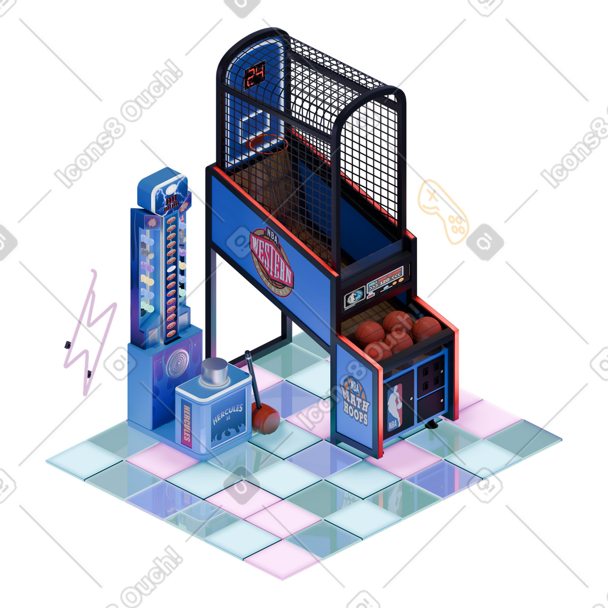Illustration Jeu d'arcade de basket-ball isométrique dans le style 3D Rooms à télécharger aux formats PNG, SVG