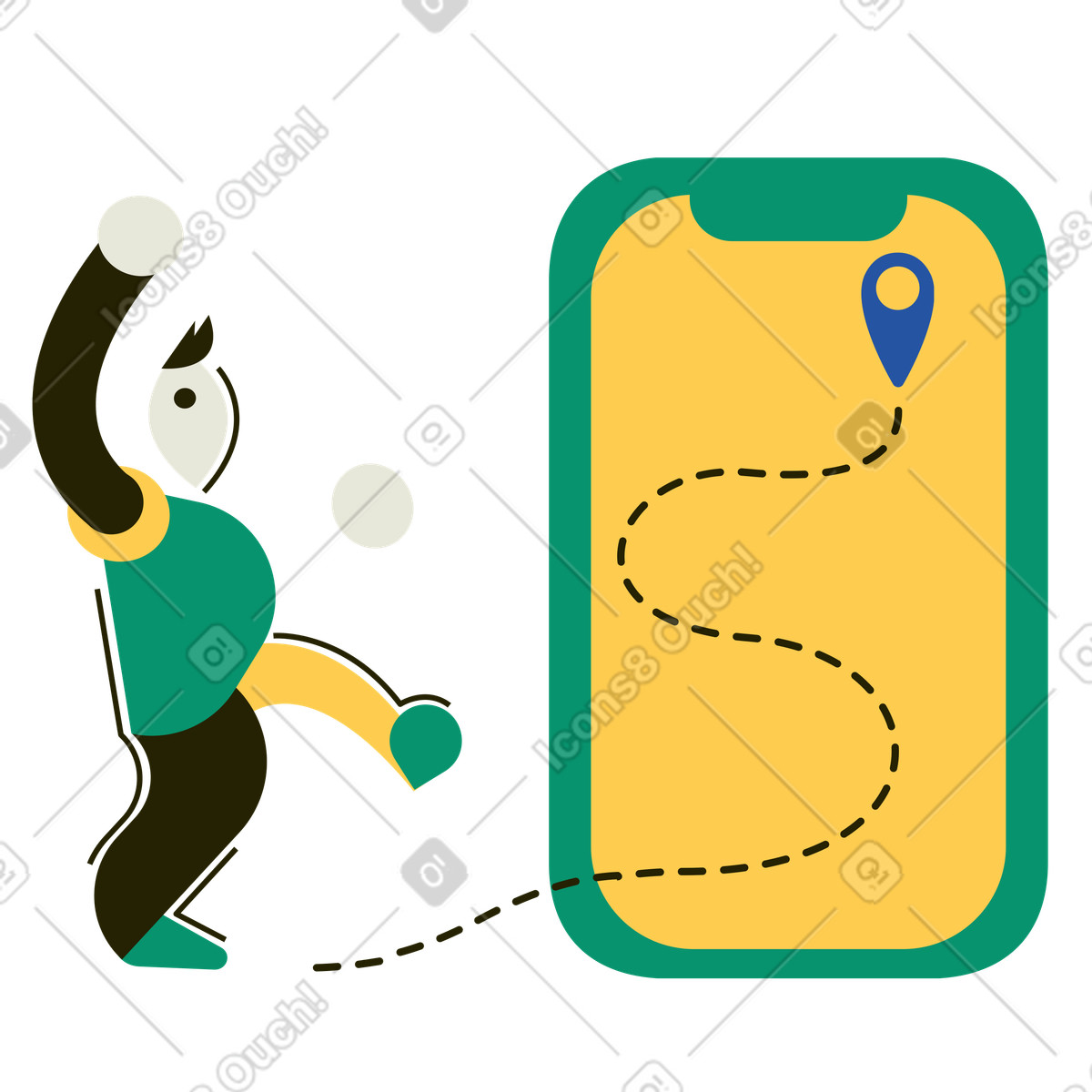 Mann folgt der vom navigator erstellten route-Illustration im Spot-Stil als Download in PNG, SVG