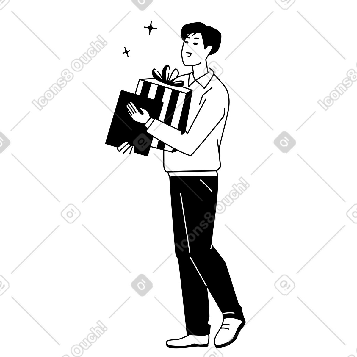 Holding gifts, Festive surprise or holiday gift exchange illustration in Weekday style download in PNG, SVG