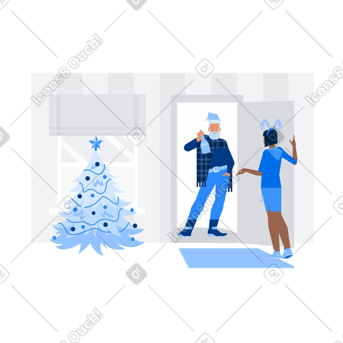 Man and woman have a date on christmas illustration in Urban style download in PNG, SVG