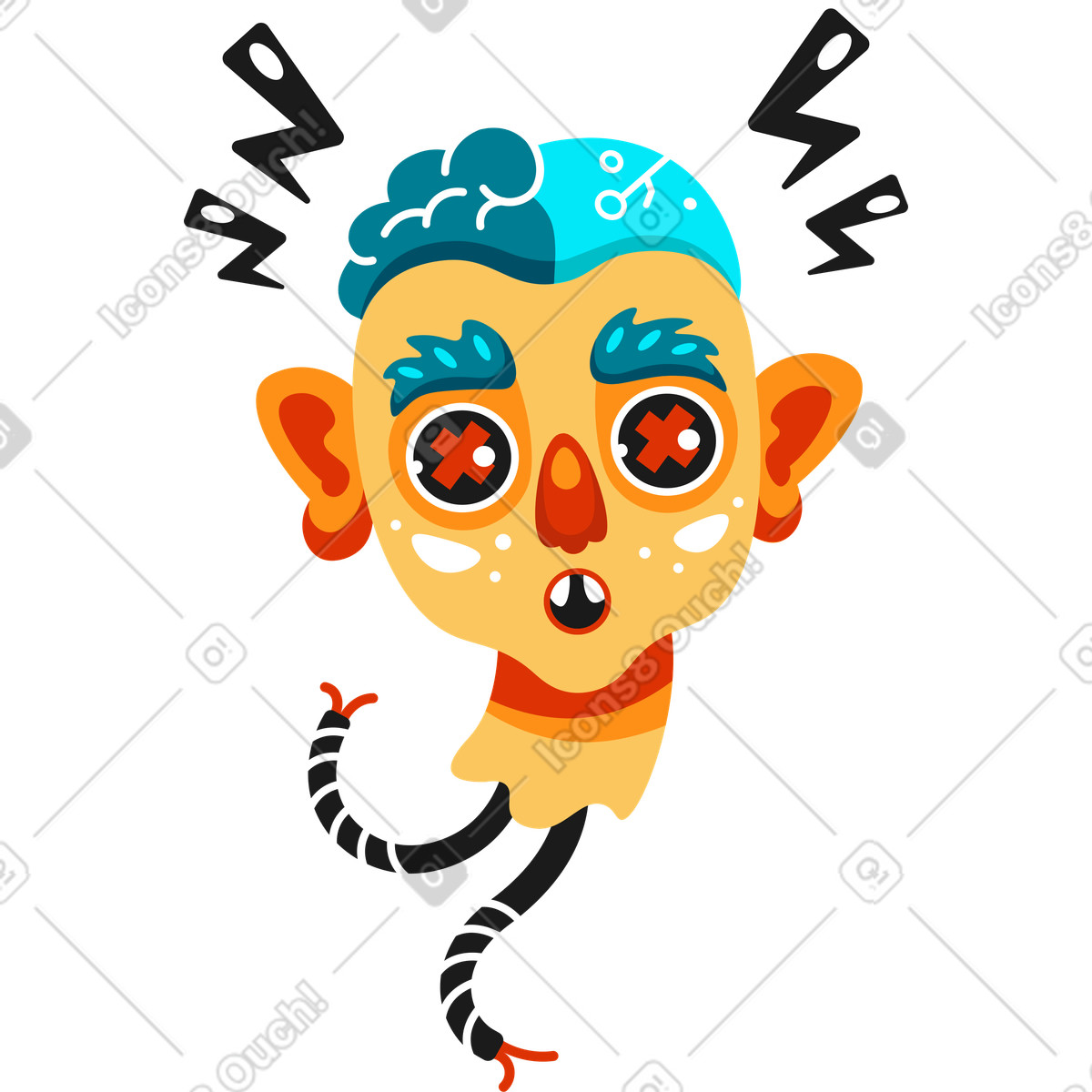 Illustration Disconnected robot head with glitch symbols, Fatal error or system crash concept dans le style Experimental à télécharger aux formats PNG, SVG
