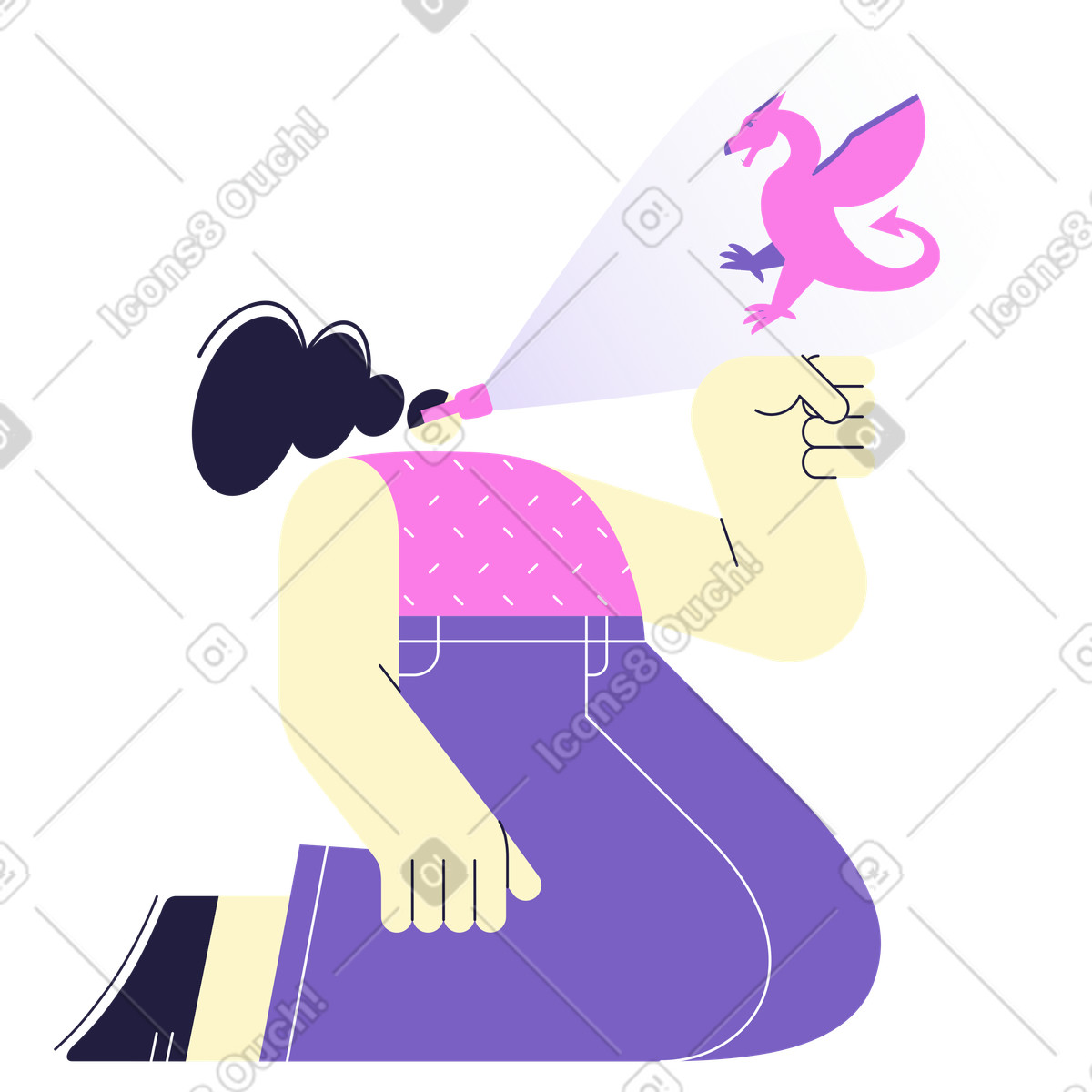 Mellow スタイルの Vrでドラゴンを見つめる女性 のイラストをPNG、SVG形式でダウンロード