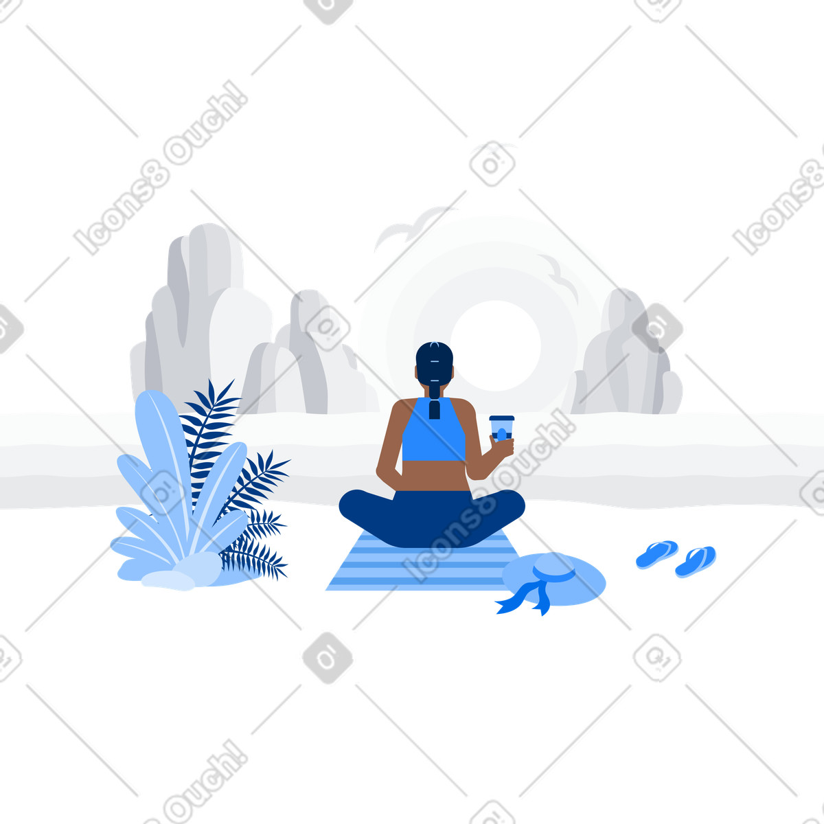 Woman drinking coffee and relaxing in the nature illustration Urban style download PNG, SVG