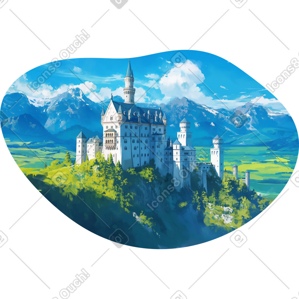 Neuschwanstein castle background illustration in Scenes style download in PNG, SVG