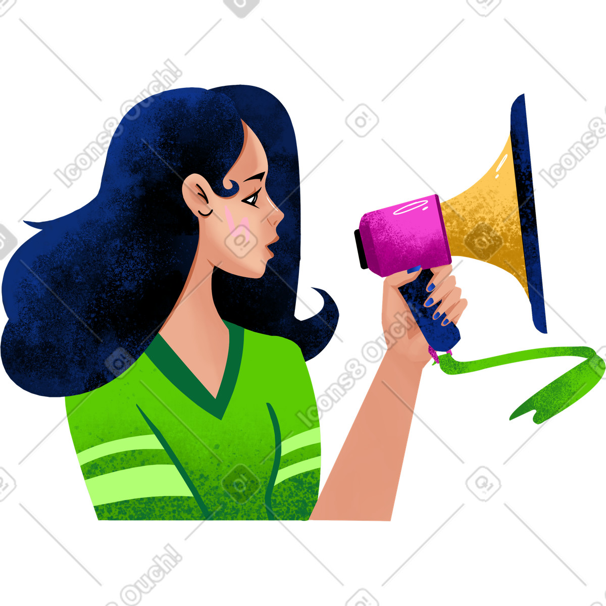 下载 Flare 风格的 Woman holding a loudspeaker 插画，支持 PNG、SVG 格式
